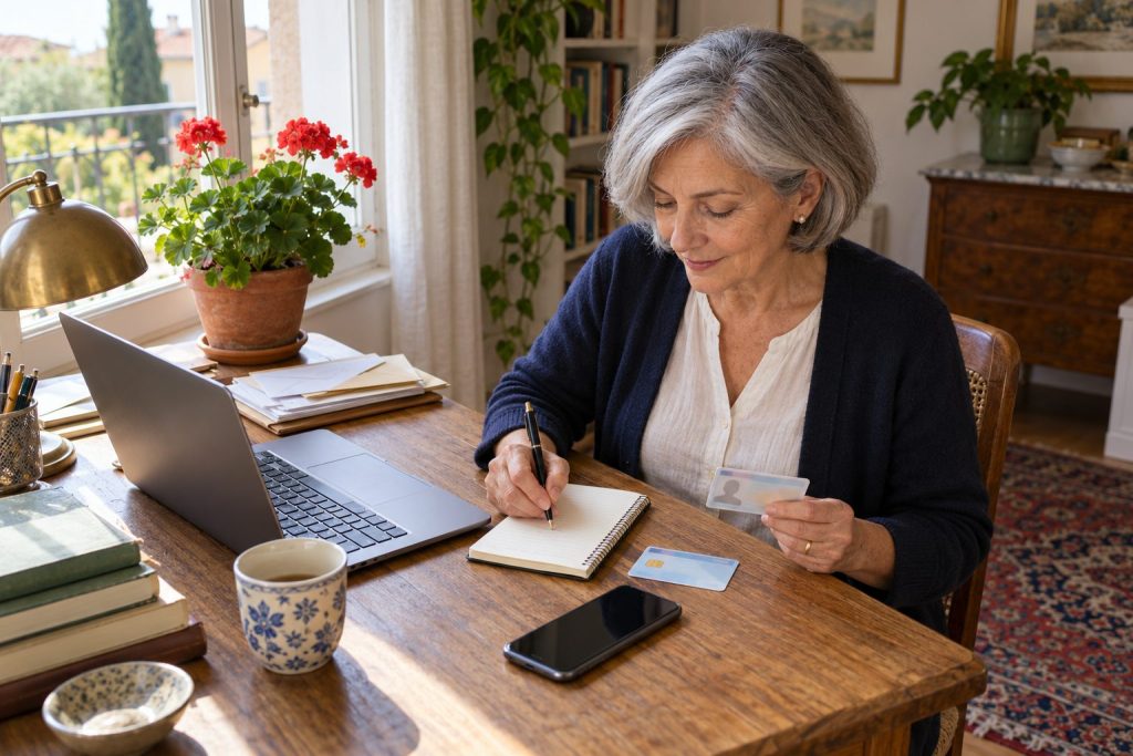 Signora prepara i documenti per lo SPID