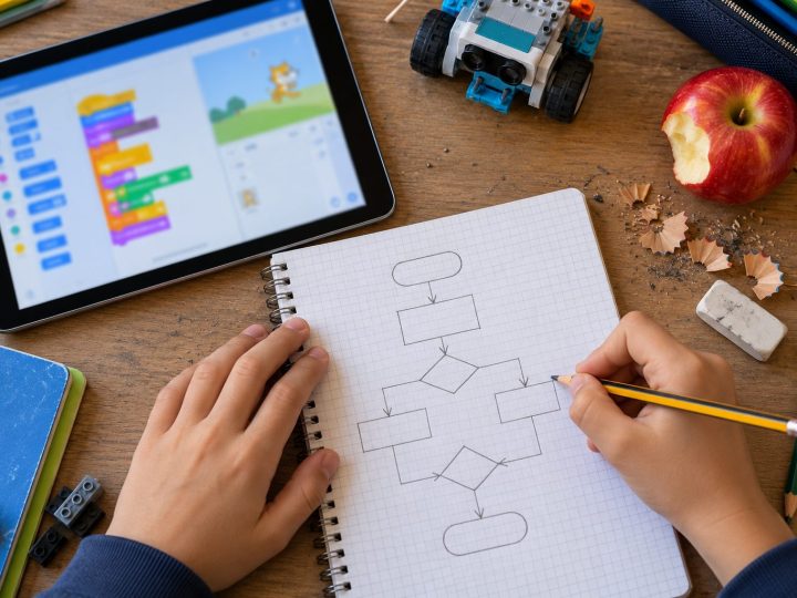 Diagramma di flusso disegnato su quaderno a quadretti