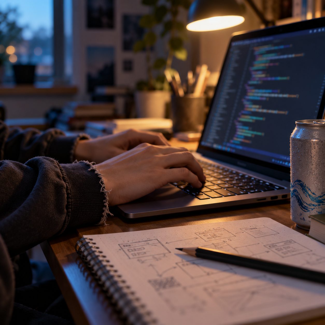 Mani di un ragazzo che scrive codice Python
