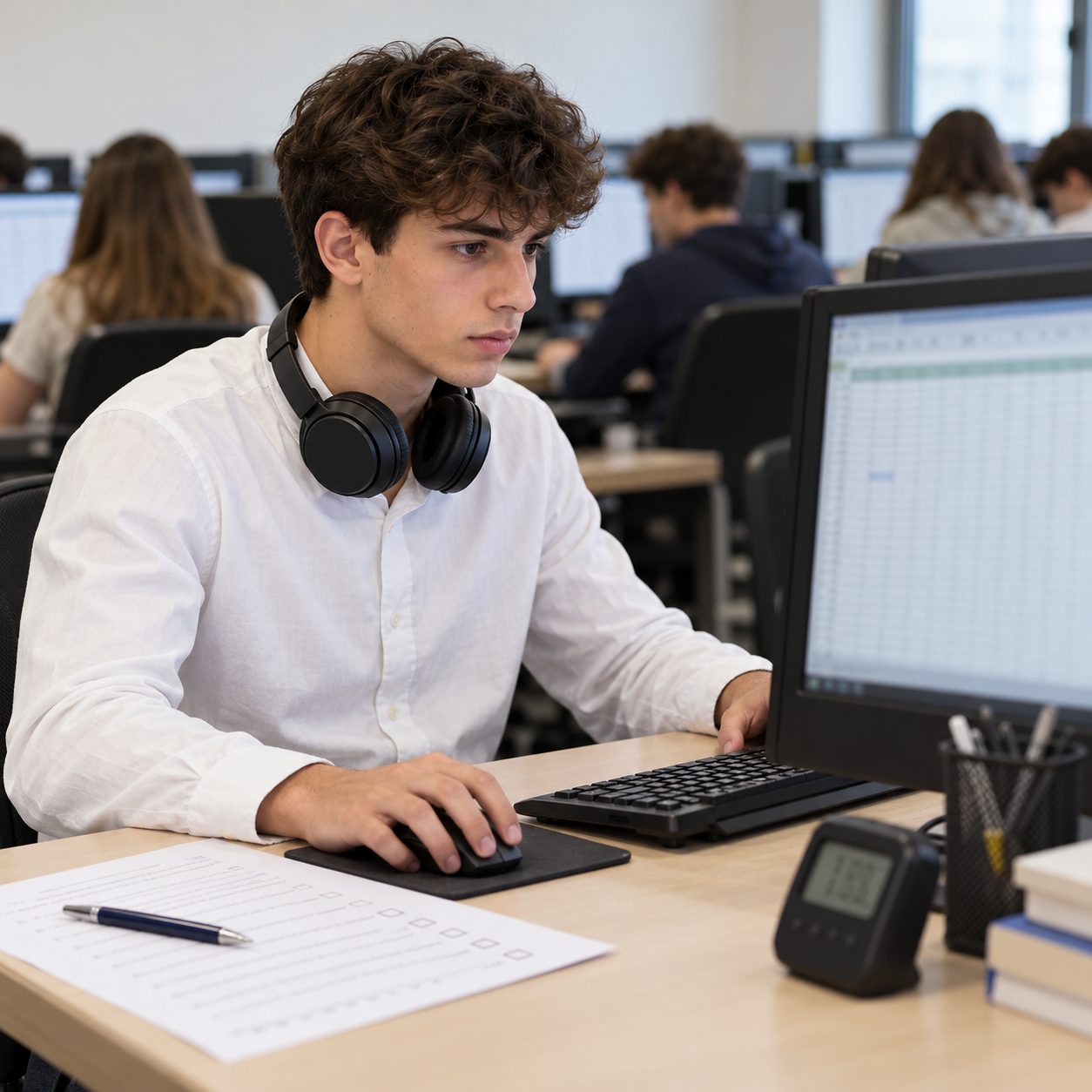 Studente si esercita per l'esame ICDL