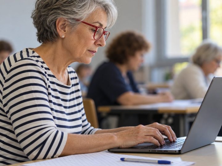 Signora scrive una email al portatile