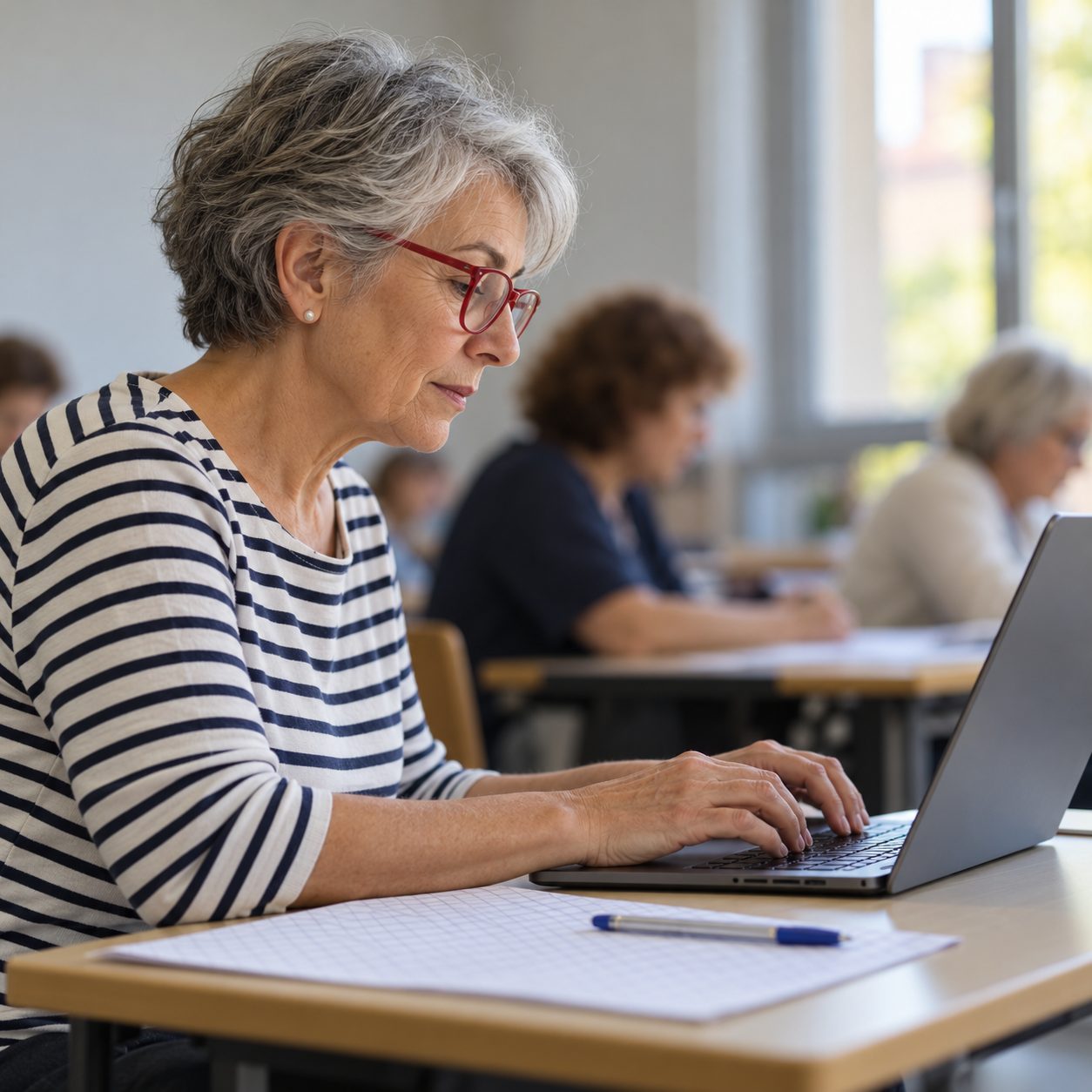 Signora scrive una email al portatile