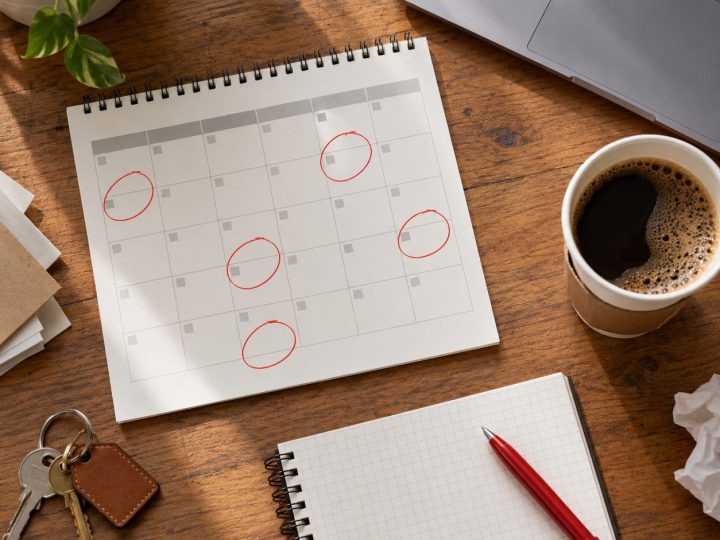 Calendario con cinque lezioni cerchiate in rosso