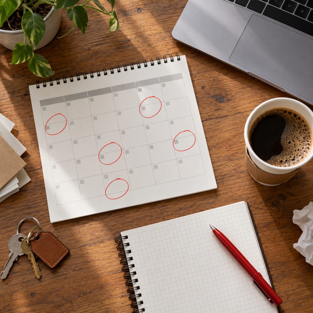 Calendario con cinque lezioni cerchiate in rosso