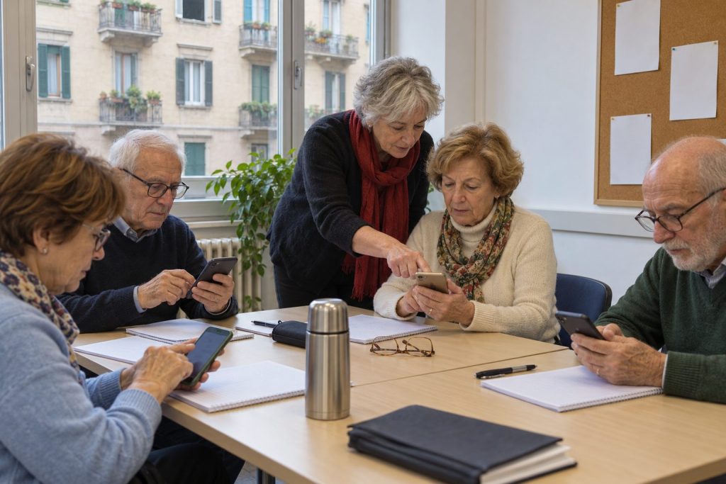 Lezione di smartphone per over 60 con la docente